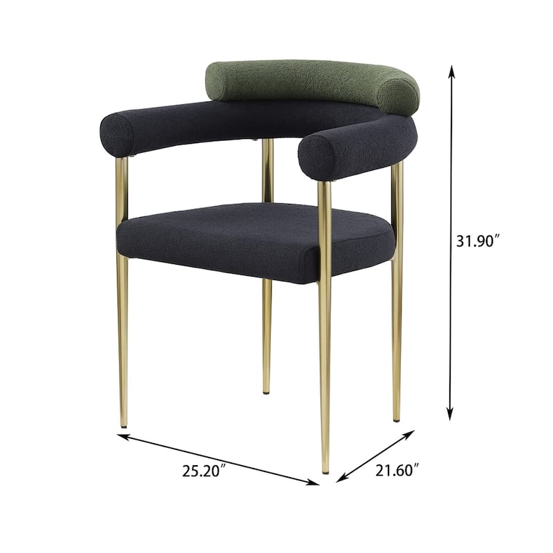 Modern Fabric Dining Chairs w/ Metal Leg and Curved Backrest(Set of 2) - N/A