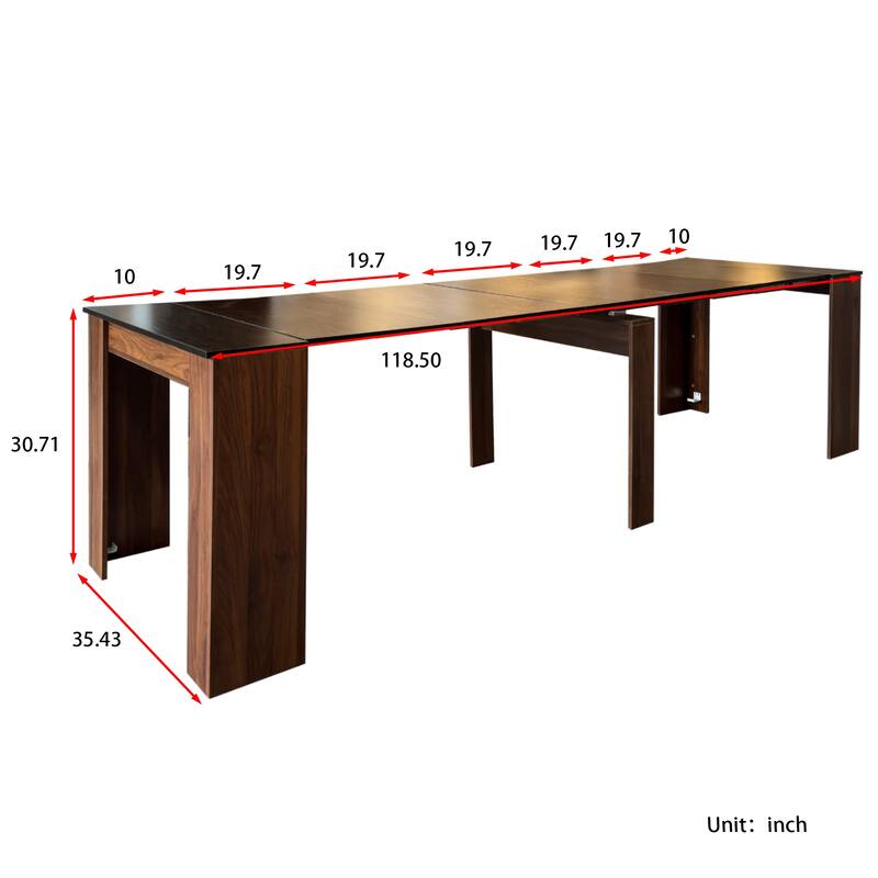 Extendable Console Table up to 118 Inch Multi Functional for Dining or Desk - Walnut+black