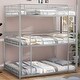 preview thumbnail 1 of 8, Full Size Steel Triple Bunk Bed with Full-Length Guardrails and Two Ladders, Convertible Design Silver