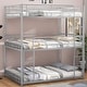 preview thumbnail 1 of 8, Full Steel Triple Bunk Bed with Guardrails, Ladders, Convertible Silver