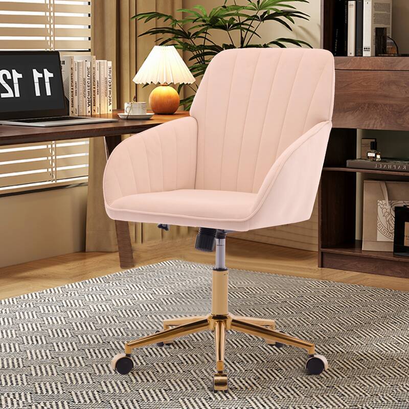 Ergonomic Adjustable Office Chair with Golden Base, Velvet Cushion, Backrest Support, Comfortable for Long Sitting