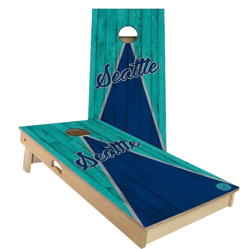 Seattle Triangle Baseball Outdoor Cornhole Board Set - Backyard 2x4 - Include ALL Accessories