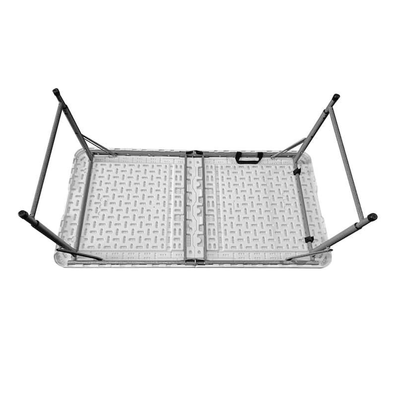 Indoor Outdoor Granite White Adjustable Height Folding Table with Easy-Carry Handle