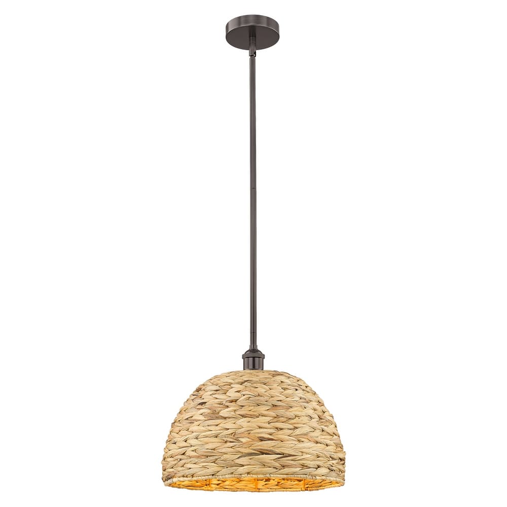 Innovations Lighting Endless Possibilities Edison - Woven Rattan - 1 Light 16" Stem Hung Mini Pendant
