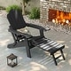 preview thumbnail 29 of 47, Bonosuki Folding Adirondack Chair with Retractable Ottoman and Cup Holder Lawn Outdoor Lounge Chair Black