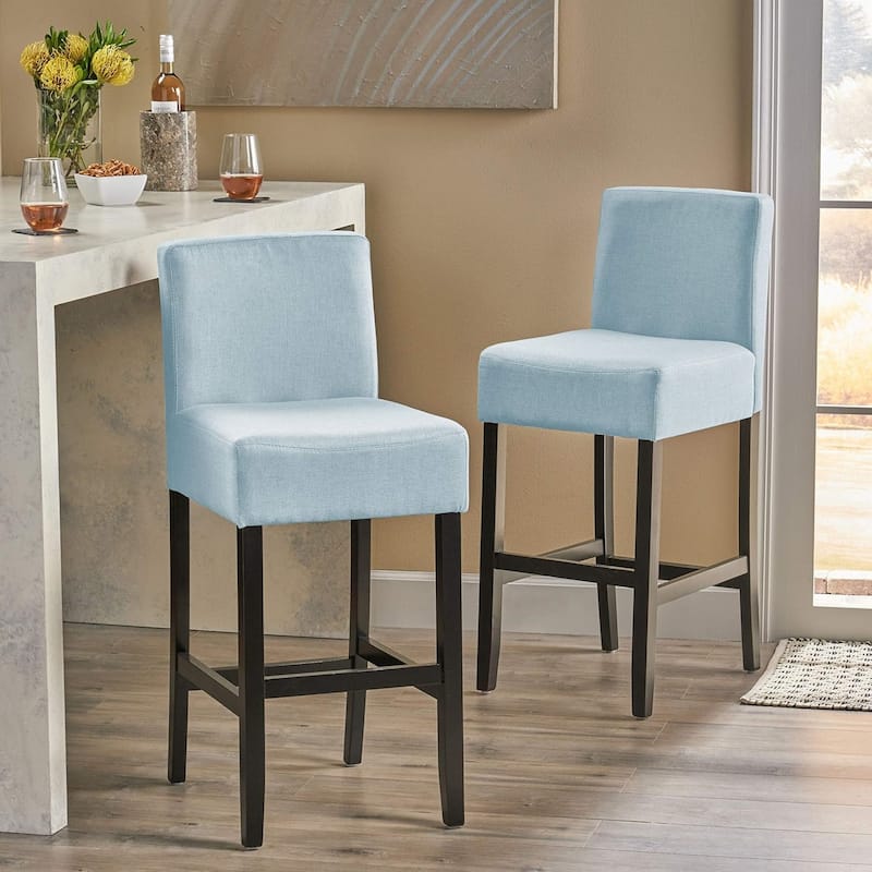 Roomfitters 30-Inch Fabric Bar Stools, Set of 2 Upholstered Bar Height Chairs with Wood Frame, Light Blue