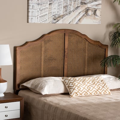 Iris Ash Walnut Wood and Synthetic Rattan Arched Headboard