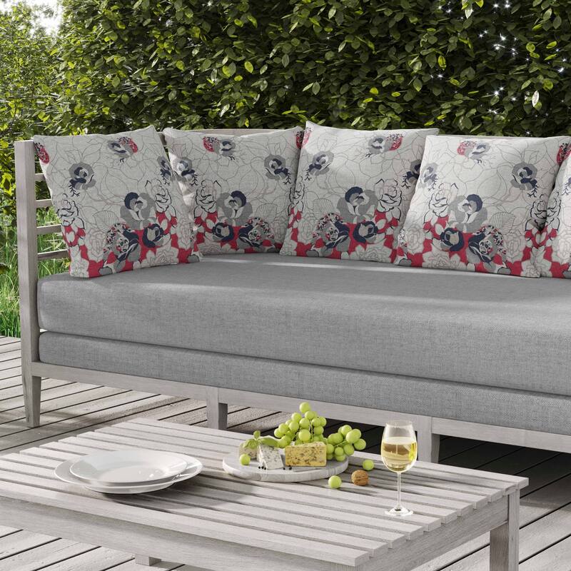 Regal Rose Retreat Indoor/Outdoor Reversible Throw Pillow Gray and Red