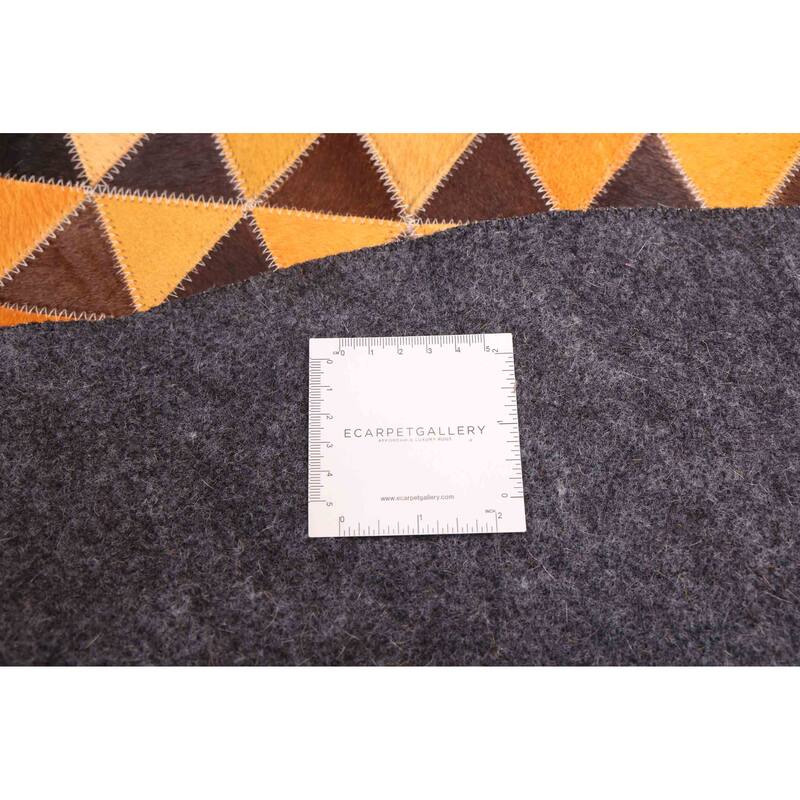 ECARPETGALLERY Handmade Cowhide Patchwork Orange Leather Rug - 7' x 7'