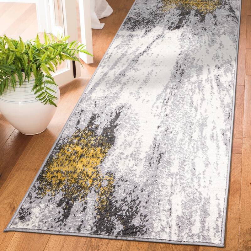 World Rug Gallery Contemporary Modern Abstract Area Rug - 2'x7' Runner - Yellow - Rectangle