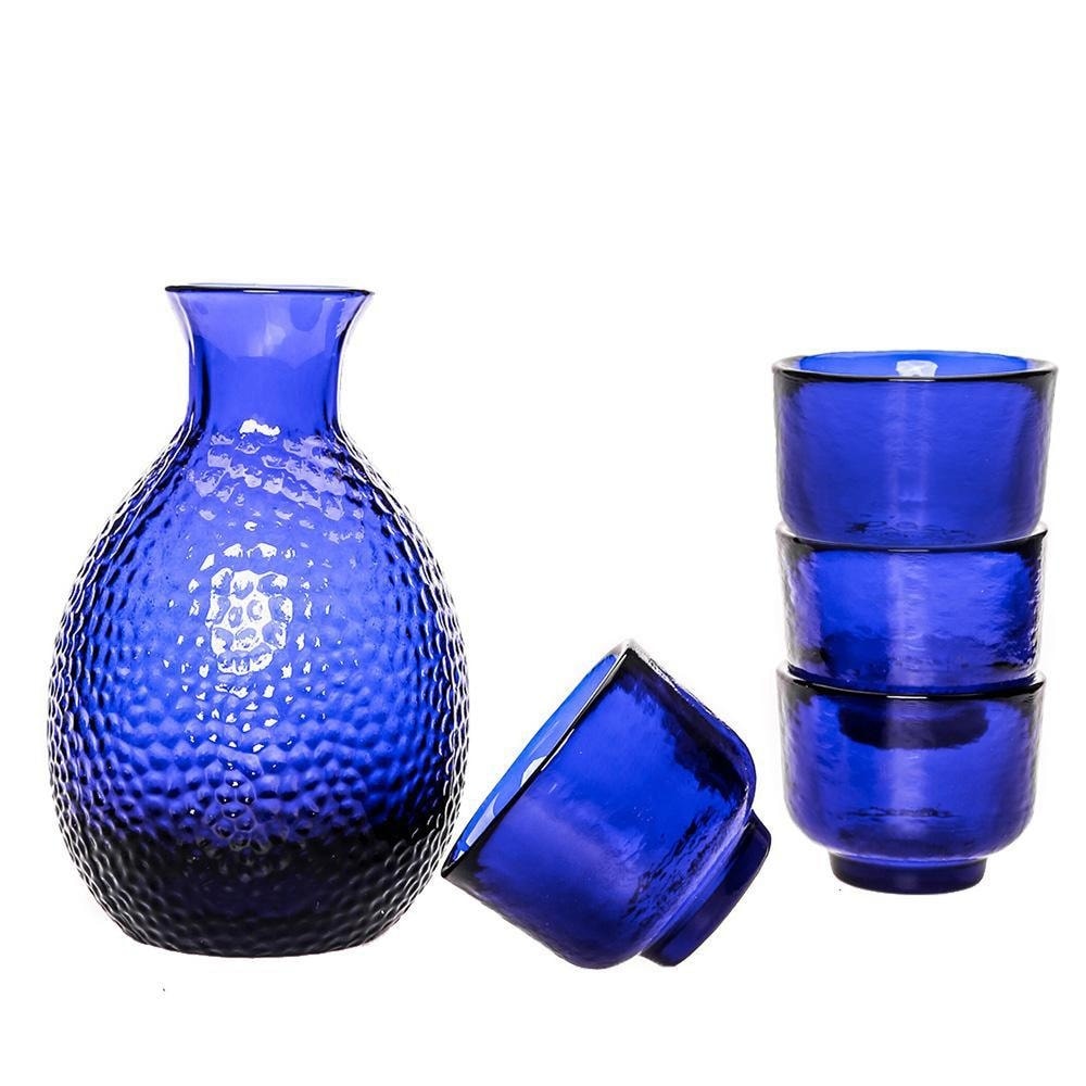 Aqua Handblown Recycled Glass Carafe and Cup Set (Pair), 'Delicate Aqua