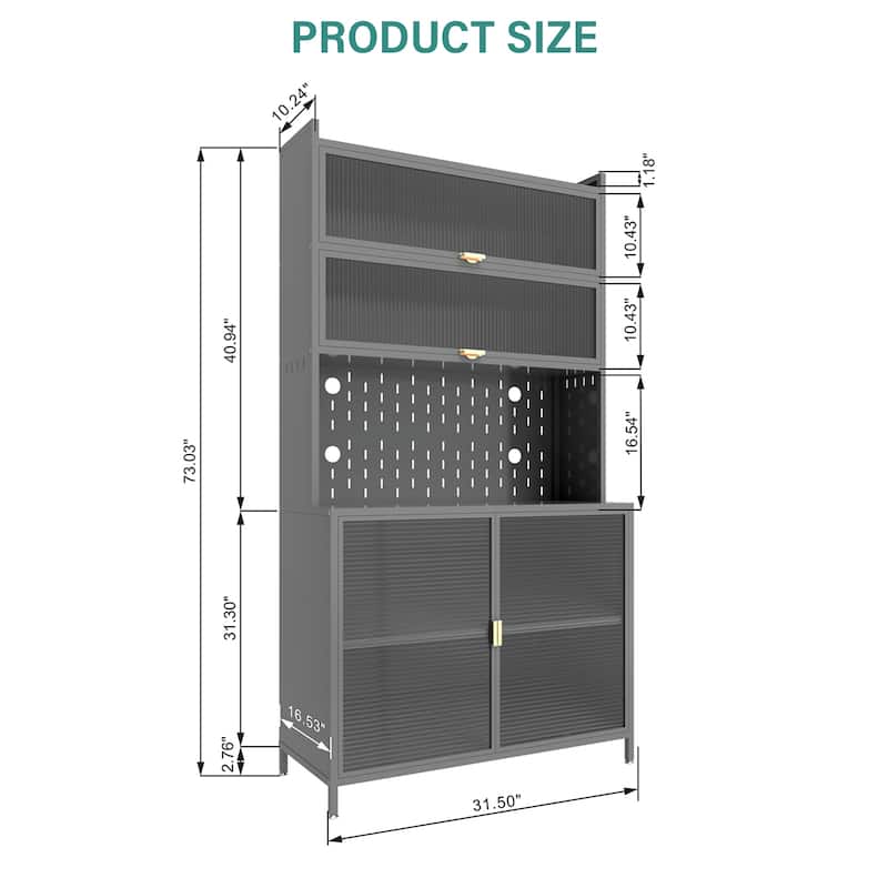 Homy Casa 73'' Tall Kitchen Pantry Cabinet 6 Flip Doors & Pegboard