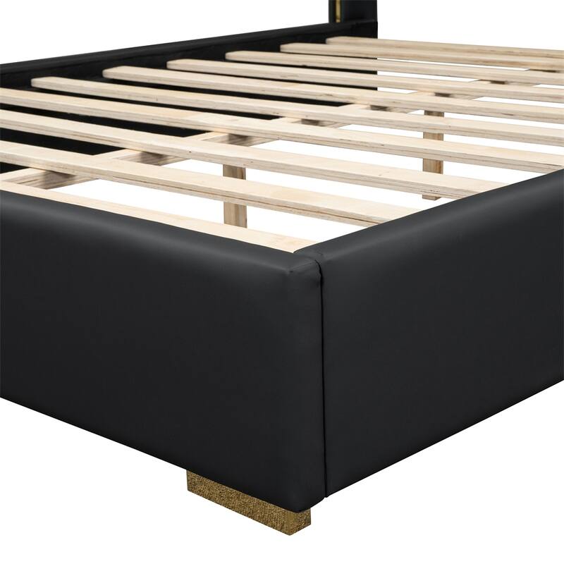 Full Size Upholstered Platform Bed with Metal Strips