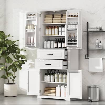 Storage Cabinet with Multi-Functional Storage Space for Bathroom, 2 Drawers with Slide Rails, Adjustable Shelf