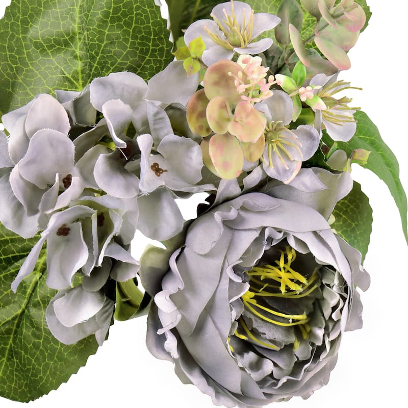 Set of 2 Grey Artificial Mixed Peony Hydrangea Blossom Flower Stem Bush Bouquet 17in - 17" L x 11" W x 11" DP
