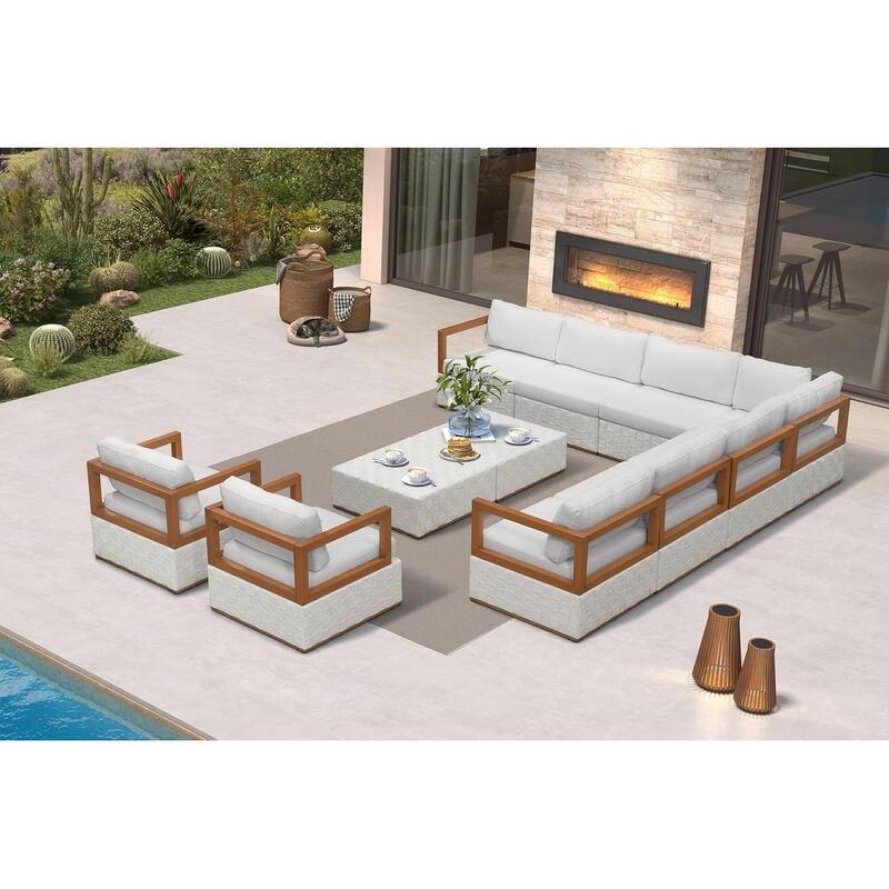PURPLE LEAF GLFSF White Open-End sofa Outdoor Couch for Yard Porch Deck Patio Conversation Sets - 9seats+2 Tables - Open-End