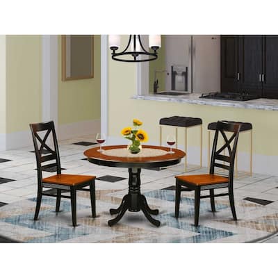 HomeStock 3-Pc Black and Cherry Finish Solid Wood Top - Round Dining Room Set - Seats 4