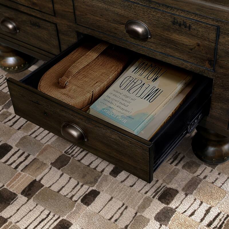 Antique Color Solid Wood Rectangle Coffee Table - Center Table with 4 Drawers