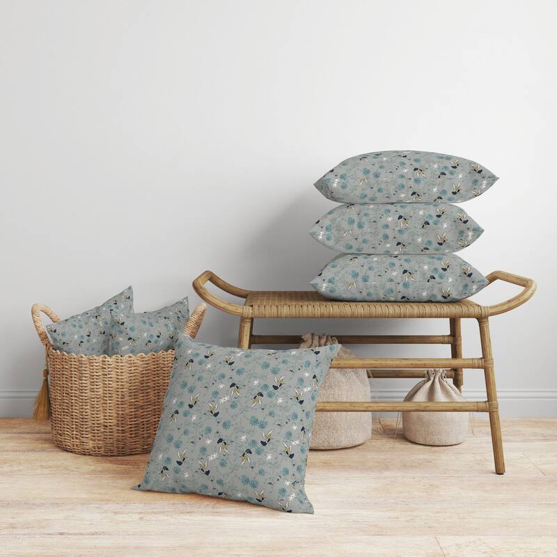 Songbird Flora Parade Faux Suede Reversible Throw Pillow Gray and Cyan
