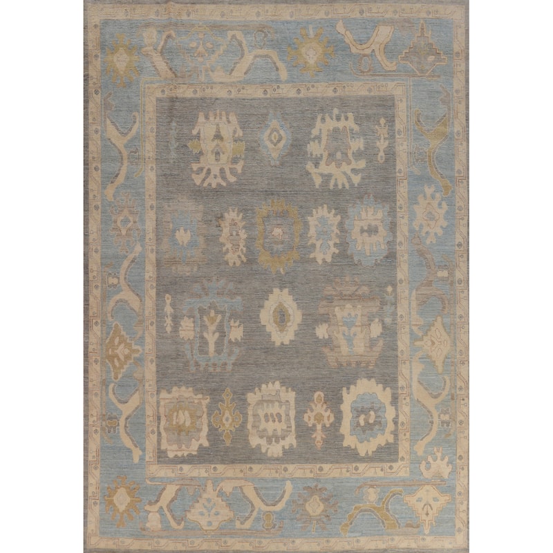 Hand Knotted Oriental 100% Wool Carpet Transitional All-Over Greys & Charcoal Oushak Area Rug - 12' 0'' X 8' 10''