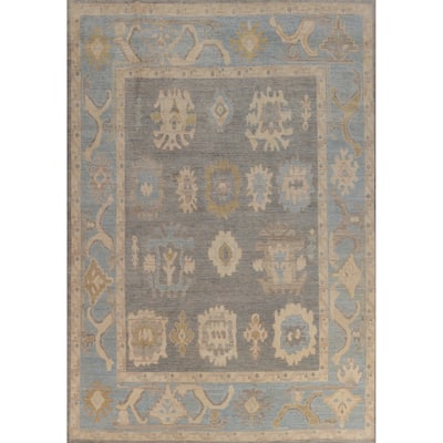 Hand Knotted Oriental 100% Wool Carpet Transitional All-Over Greys & Charcoal Oushak Area Rug - 12' 0'' X 8' 10''
