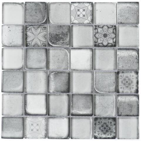 TileGen. Classic Roman 2" x 2" Glass Mosaic in Grey Wall Tile (10 sheets/9.7sqft.)