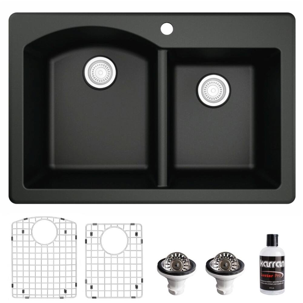 Karran USA QT-610-PK1 Quartz QT 33" Drop In Double Basin Quartz