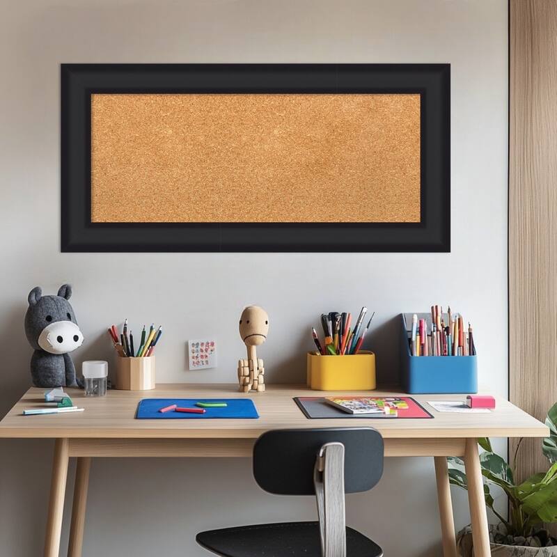 Oliver Black Wood Framed Cork Board - Bulletin Board, Organization Board, Pin Board