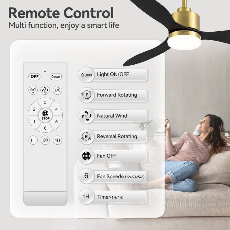 52 Inch LED Ceiling Fan with Lights Remote(3-Blade)
