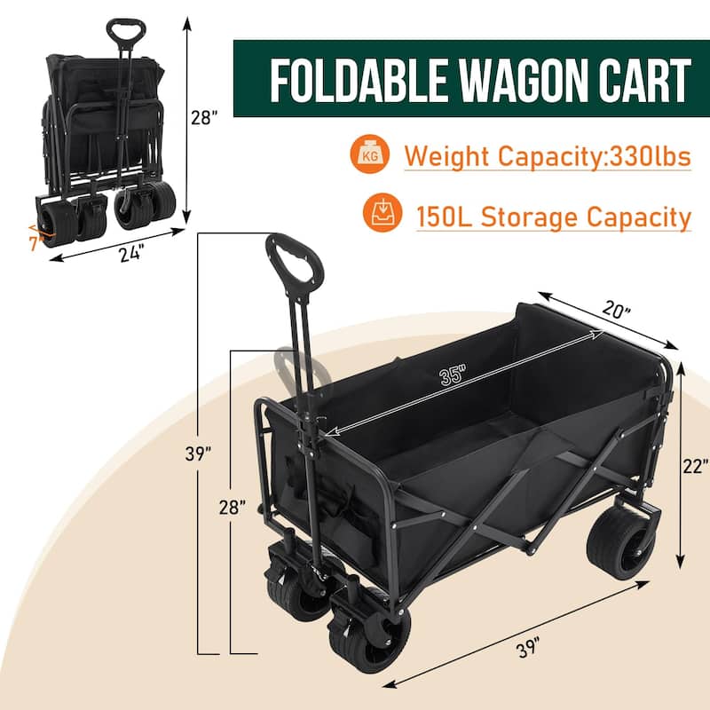 Collapsible Folding Wagon Cart Heavy Duty Utility Beach Wagon with Big Wheels Outdoor Foldable Wagons Carts for Garden Grocery