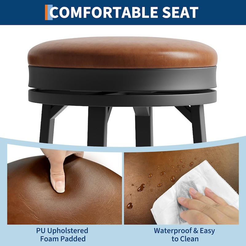 30'' Swivel Bar Stools Set of 4, Counter Height Bar Stools with Footrest，Backless Round Design with Waterproof