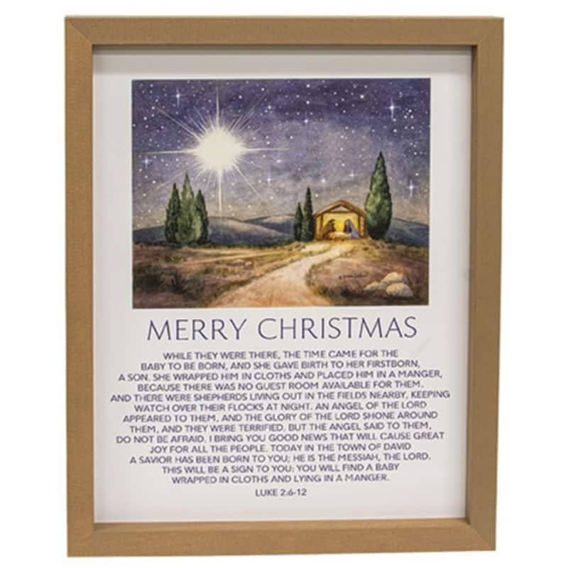 Luke 2 Scripture Framed Print Nativity Wall Art Christmas Decor - 12" x 1.50" x 15" - Multi