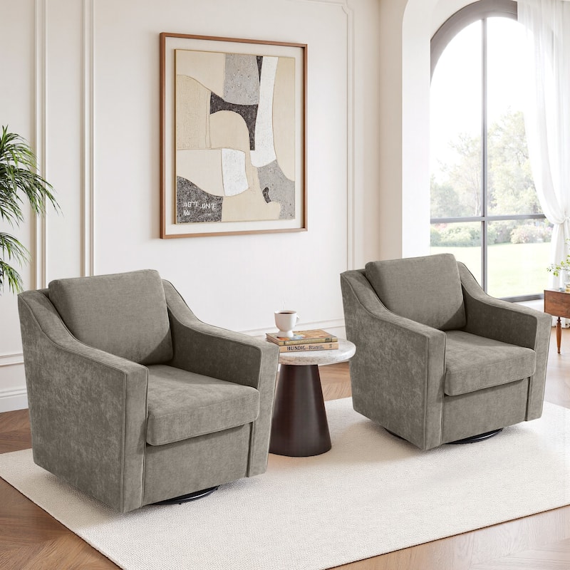 Chenille/Leather Swivel Barrel Chair(Set of 2) Modern Club Chair by UIXE