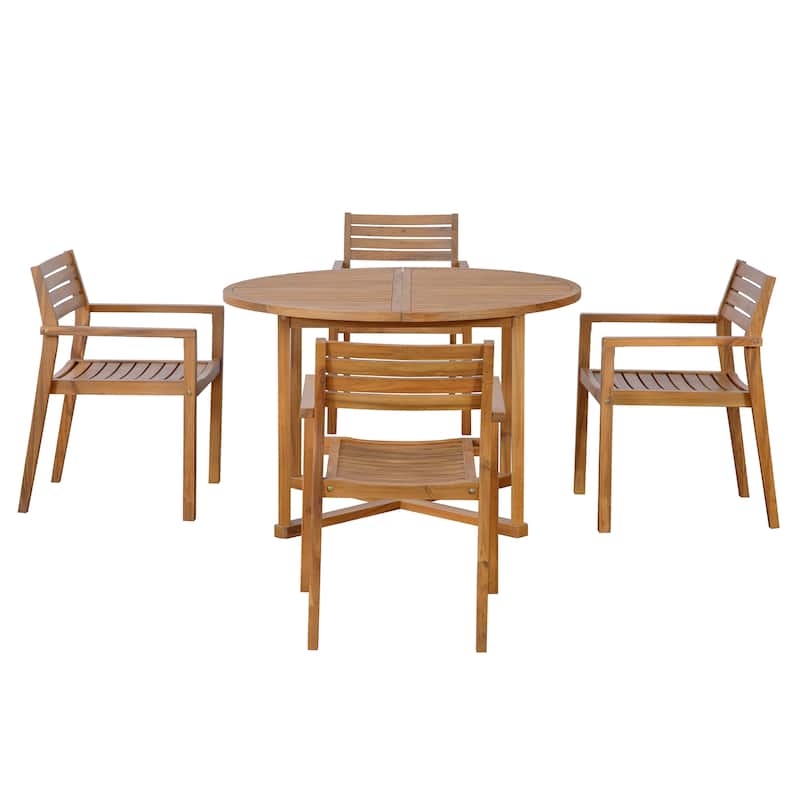 5-Piece Outdoor Dining Set with Acacia Wood Chairs and Round Table for Patios and Gardens