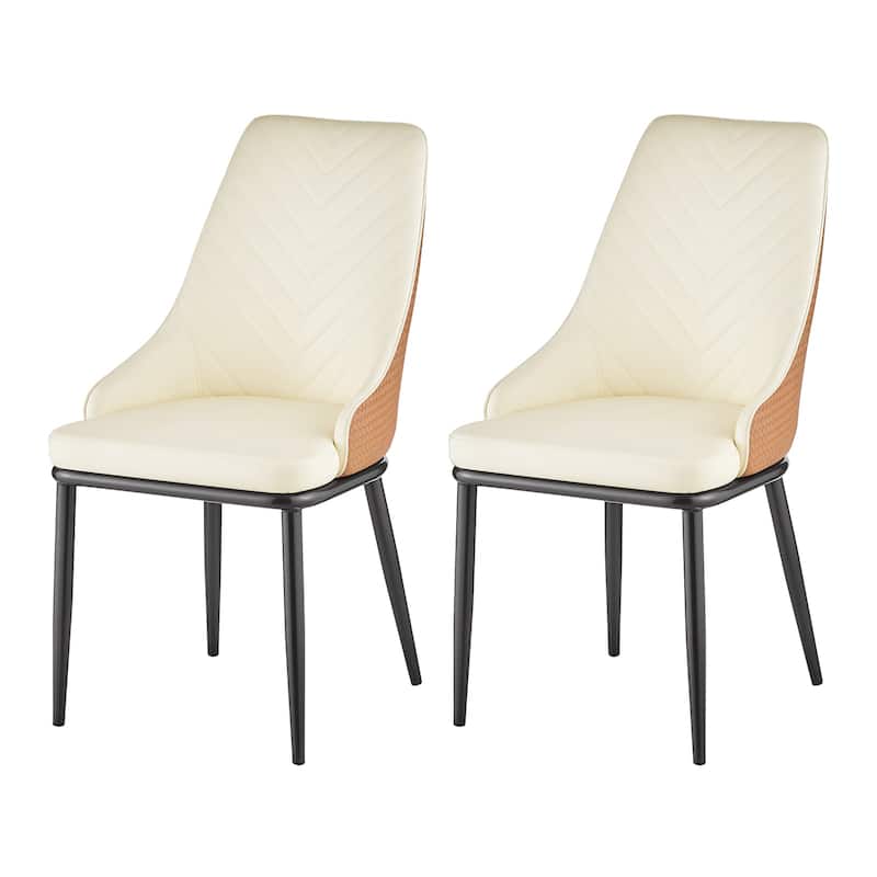 Faux Leather Upholstered Dining Chairs with Woven Back, Set of 2 - 18.11"W x 21.26"D x 36.61"H