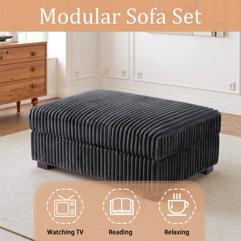 41" W Plush Corduroy Upholstered Rectangular Ottoman