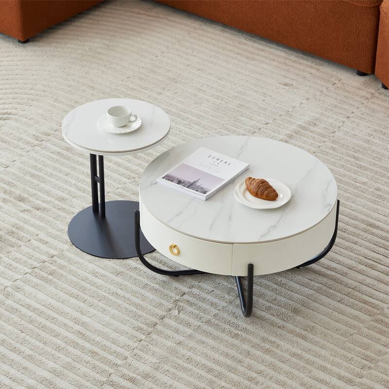 Modern Marble Nesting Table, Round Coffee Table Set of 2 End Table f Stacking Side Tables