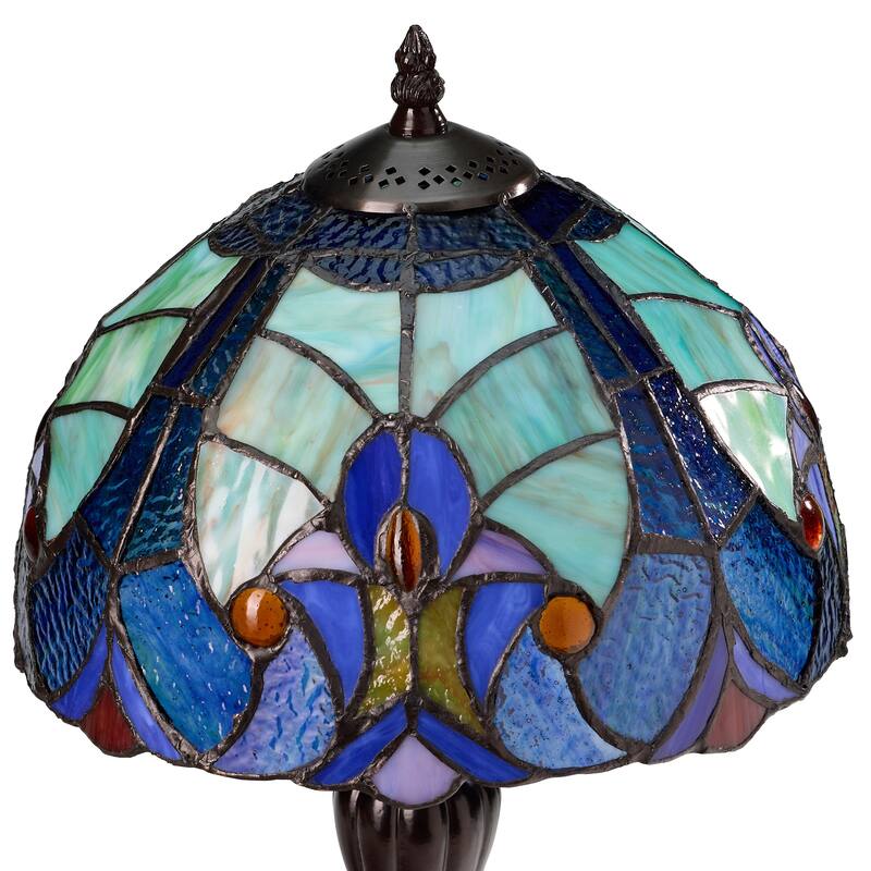 Halston River of Goods Brown Metal and Stained Glass Dome Shade 17-Inch Table Lamp - 10.25" x 10.25" x 17"