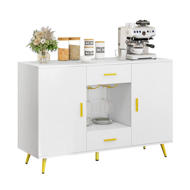 Moasis Coffee Bar Buffet Cabinet Storage With Wine Glass Holder - White