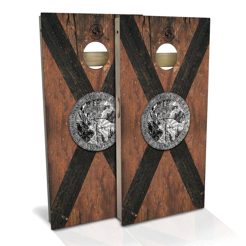 Florida Flag Rustic Outdoor Cornhole Board Set - Backyard 2x4 - Include Case + Hole Lights
