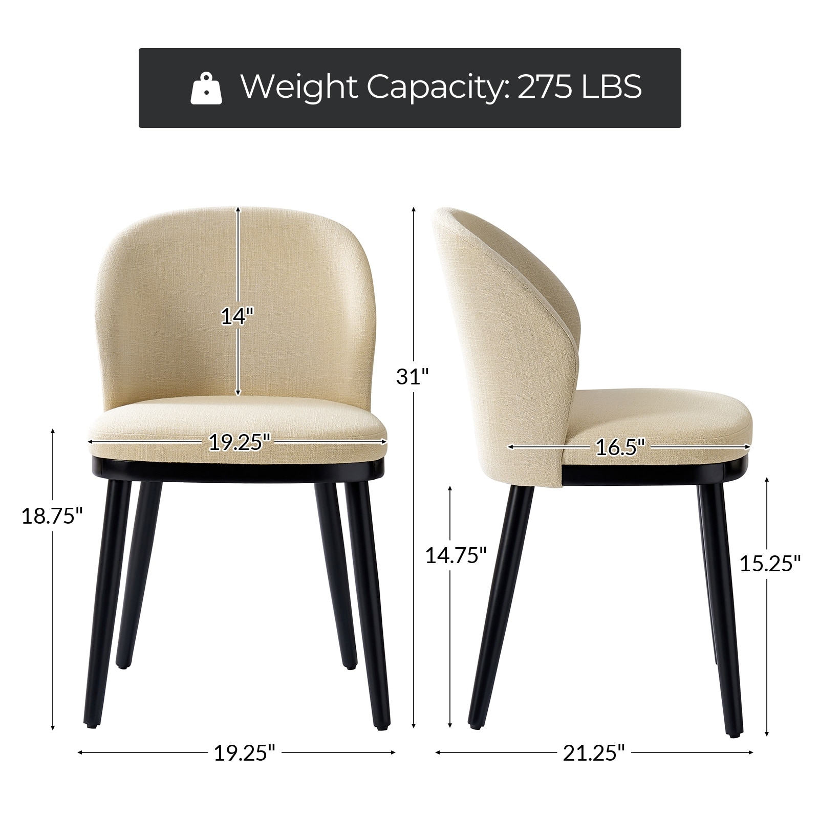 Arene Modern Dining Chair with curved backrest Set of 2 by HULALA HOME