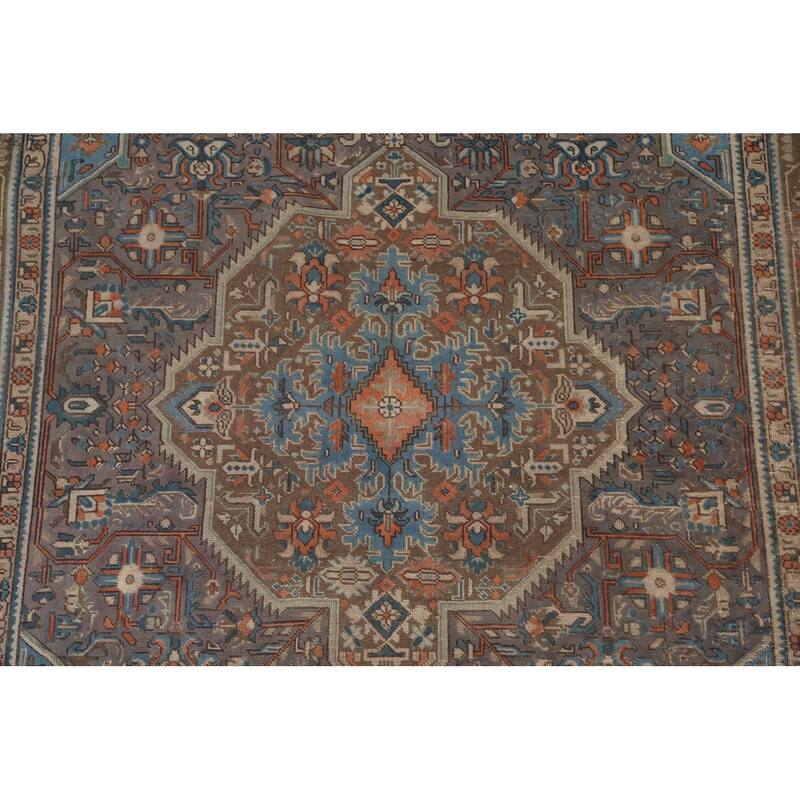 Gray Geometric Tabriz Persian Vintage Rug Handmade Wool Carpet - 6'8"x 9'7"