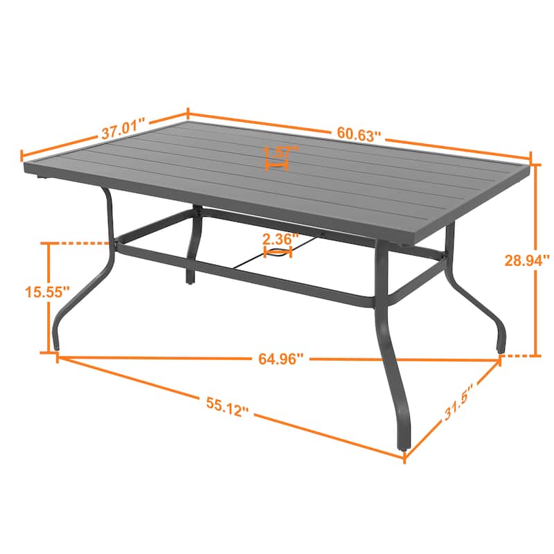 Outdoor Rectangle Powder-coated Iron Dining Table with 1.57'' Umbrella Hole