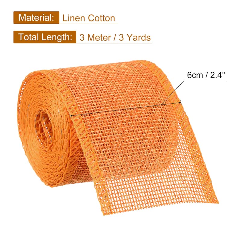 Burlap Wired Ribbons, 2.4inch x 3yards Natural Burlap Weave Ribbon - Orange