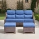 preview thumbnail 153 of 189, Pocassy Outdoor Wicker Sofa with Swivel Chair Fire Pit Table Furniture Set. Brown Wicker & Blue Cushion - 3 Pieces 3-Seat Sofa with Ottoman