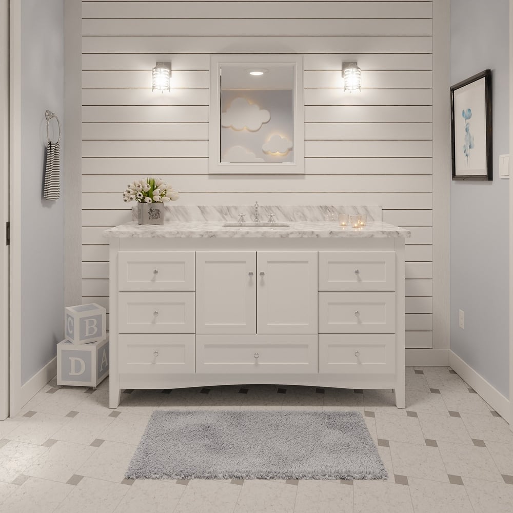KitchenBathCollection Abbey 60" Single Bathroom Vanity with Carrara Marble Top