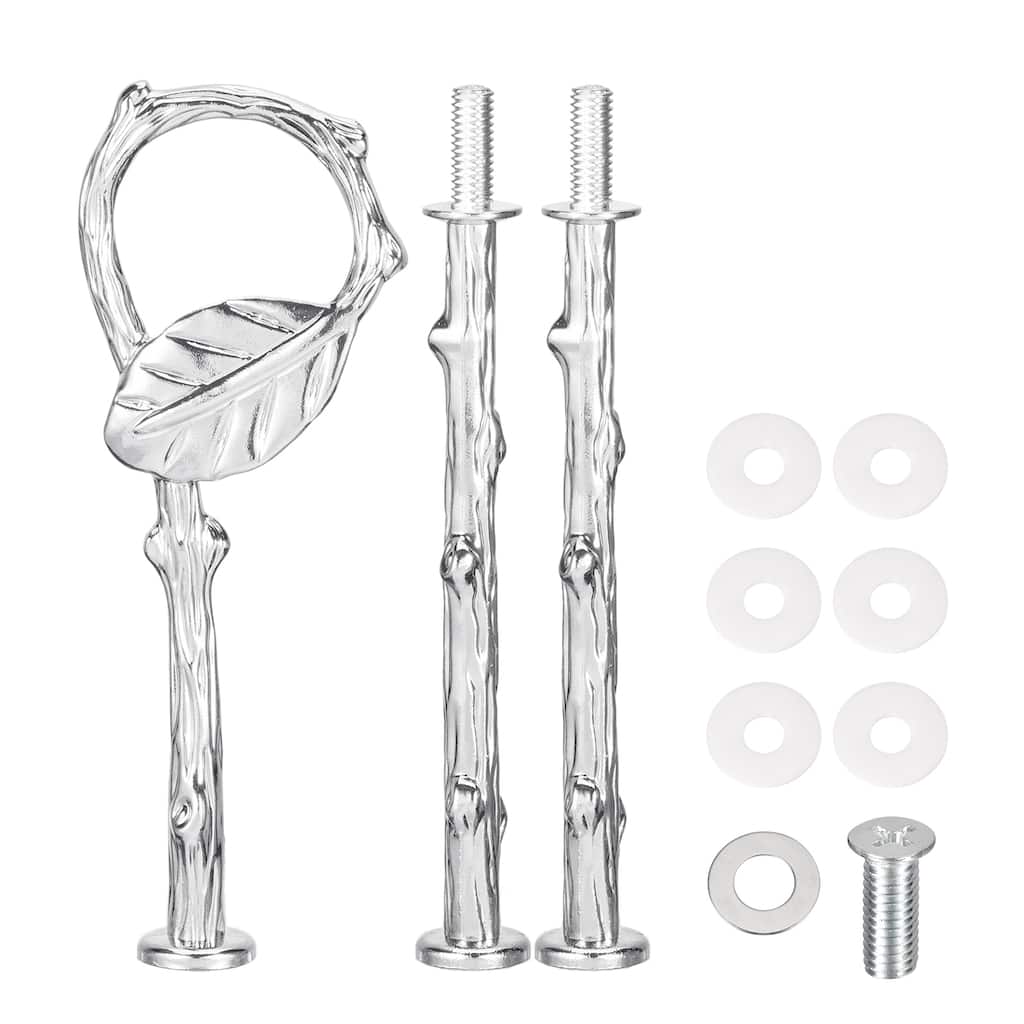 6 Set 3-Tier Cupcake Stand Hardware Fittings for Cake Stand, Leaf Silver - Leaf Silver