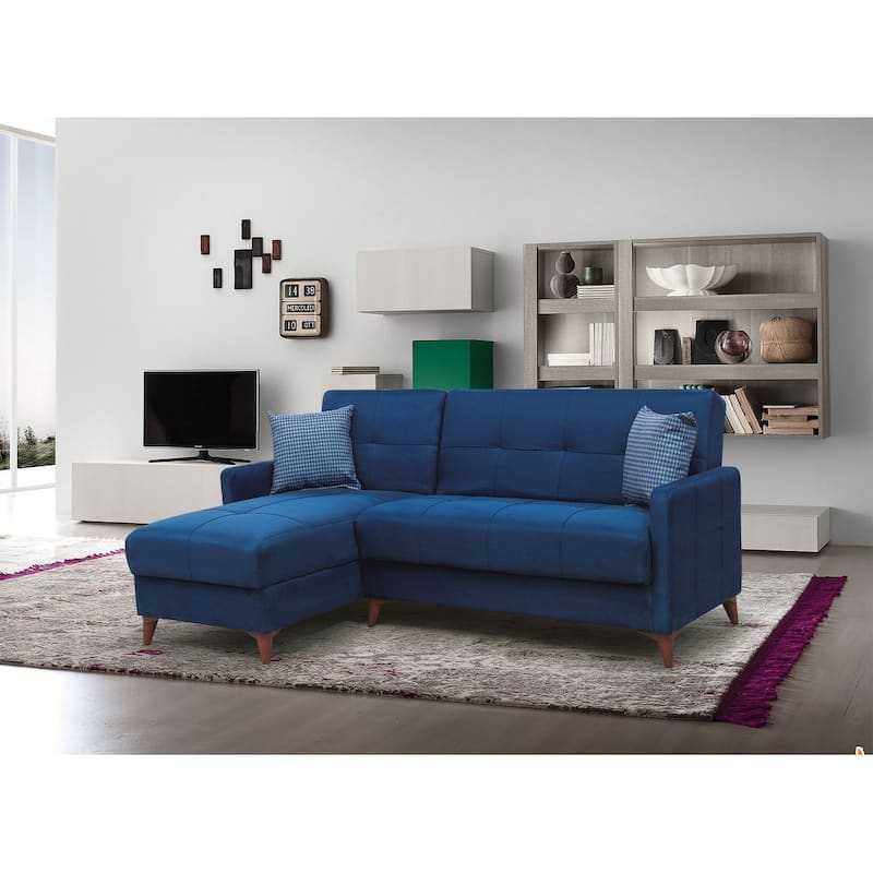 Lolita Fabric Convertible Sleeper Sectional Sofa - Navy