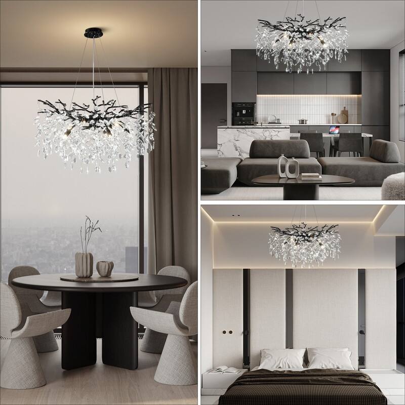 Modern Round Branch Crystal Chandelier, 600-1200mm Diameter, Marquise Cut Crystal Pendant Light
