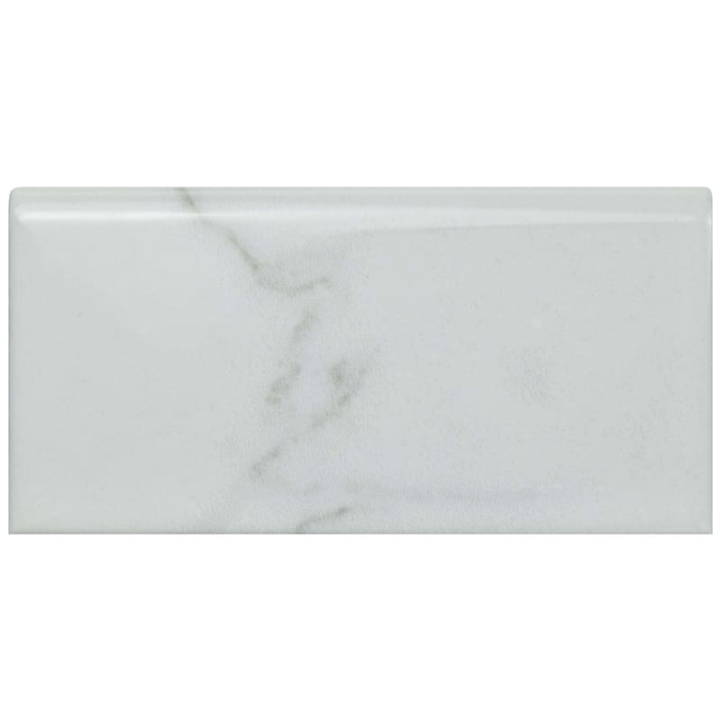 Merola Tile Classico Carrara Glossy Bullnose 3" x 6" Ceramic Wall Trim - (1 Tile)